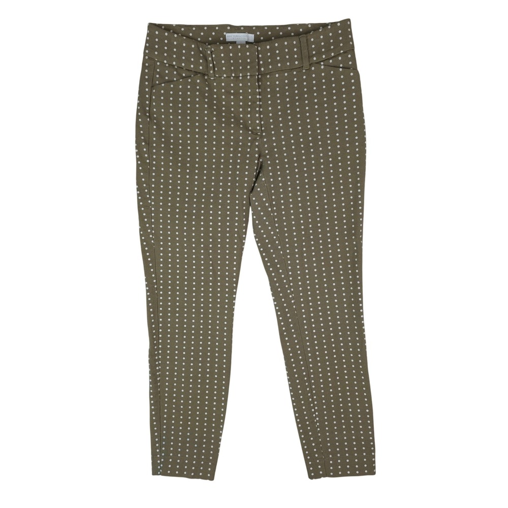 New York & Company Pants Women 2 Green Polka Dot Stretch Ankle Trousers